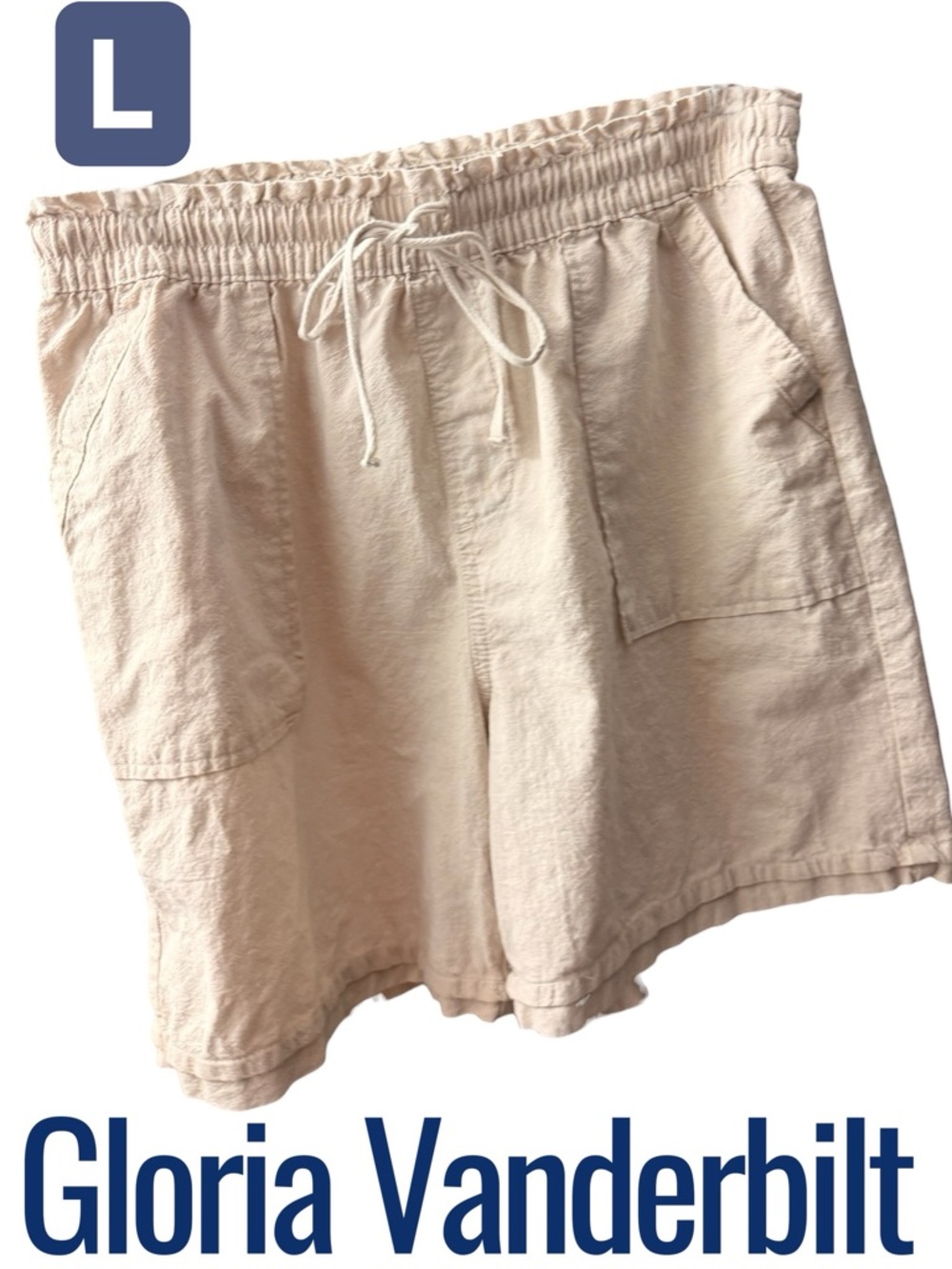 Gloria Vanderbilt Light Cream Cotton Elastic & Drawstring Shorts